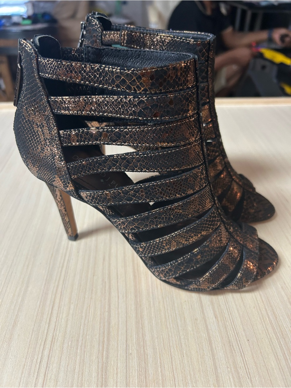 Donald J. Pliner Metallic Bronze Strappy Peep-Toe Booties